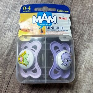 MAM Loves Me Mini Ulti Silicone Sassy Pacifiers 0-4 Months Lavender, RARE, VTG